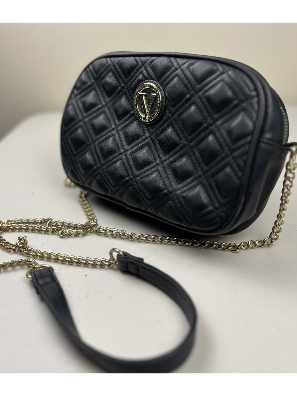 Vera New York Black Faux Leather Quilted Crossbody Small Bag With Chain Strap